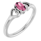 14K Gold Oval Natural Pink Tourmaline Youth Heart Ring - White Gold