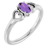 14K Gold Oval Natural Amethyst Youth Heart Ring - White Gold