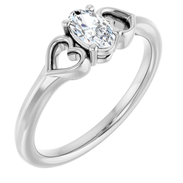 Platinum Oval Natural White Sapphire Youth Heart Ring
