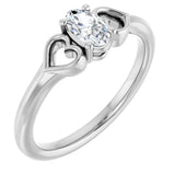 14K Gold Oval Natural White Sapphire Youth Heart Ring - White Gold