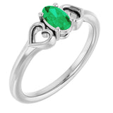 Platinum Oval Natural Emerald Youth Heart Ring