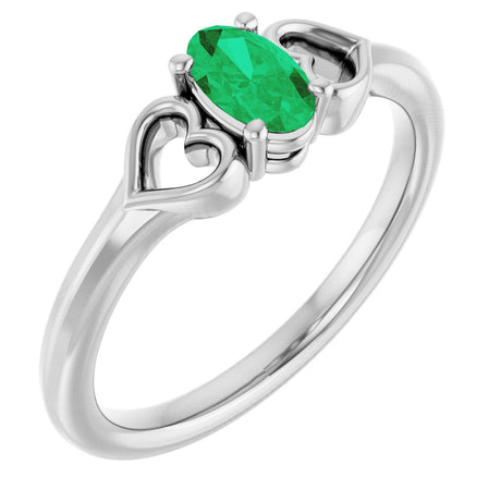 Platinum Oval Natural Emerald Youth Heart Ring