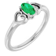 14K Gold Oval Lab-Grown Emerald Youth Heart Ring - White Gold