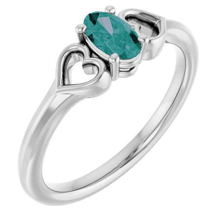 14K Gold Oval Lab-Grown Alexandrite Youth Heart Ring - White Gold