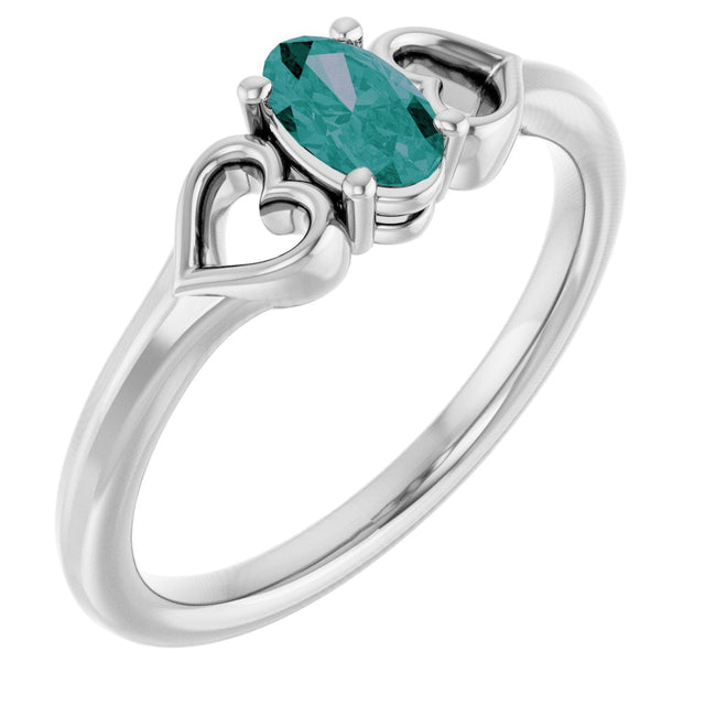 Platinum Oval Lab-Grown Alexandrite Youth Heart Ring