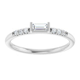 Platinum Straight Baguette Natural Diamond Stackable Accented Ring - view 3