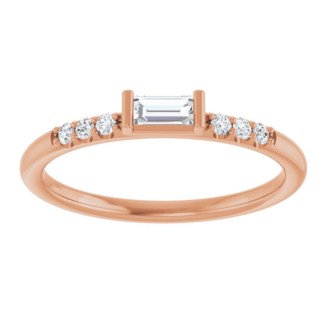 14K Gold Straight Baguette Natural Diamond Stackable Accented Ring - Rose Gold - view 3