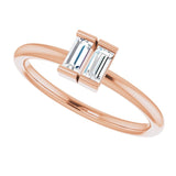 14K Gold Straight Baguette Natural Diamond Two-Stone Ring - Rose Gold - view 5