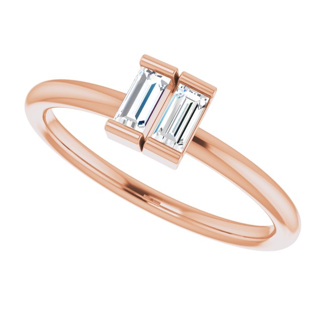 14K Gold Straight Baguette Natural Diamond Two-Stone Ring - Rose Gold - view 5