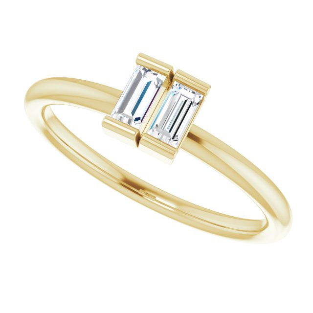 14K Gold Straight Baguette Natural Diamond Two-Stone Ring - Yellow Gold - view 5