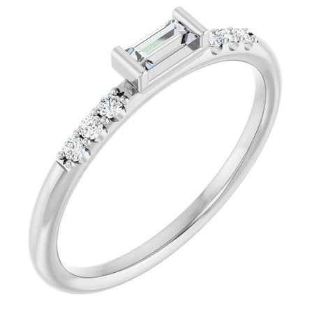 Platinum Straight Baguette Natural Diamond Stackable Accented Ring