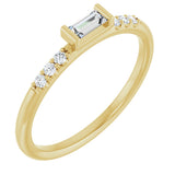 14K Gold Straight Baguette Natural Diamond Stackable Accented Ring - Yellow Gold