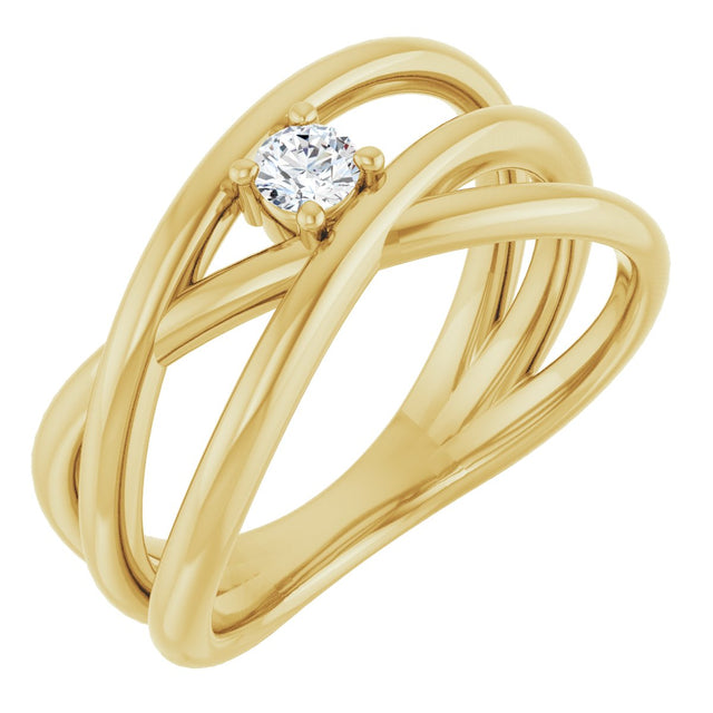 14K Gold Round Natural Diamond Solitaire Negative Space Ring - Yellow Gold