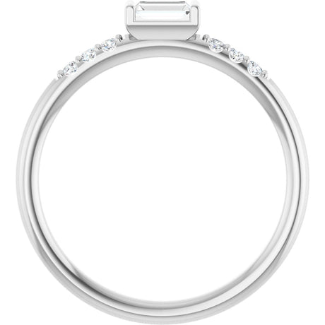 Platinum Straight Baguette Natural Diamond Stackable Accented Ring - view 2