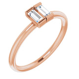 14K Gold Straight Baguette Natural Diamond Two-Stone Ring - Rose Gold