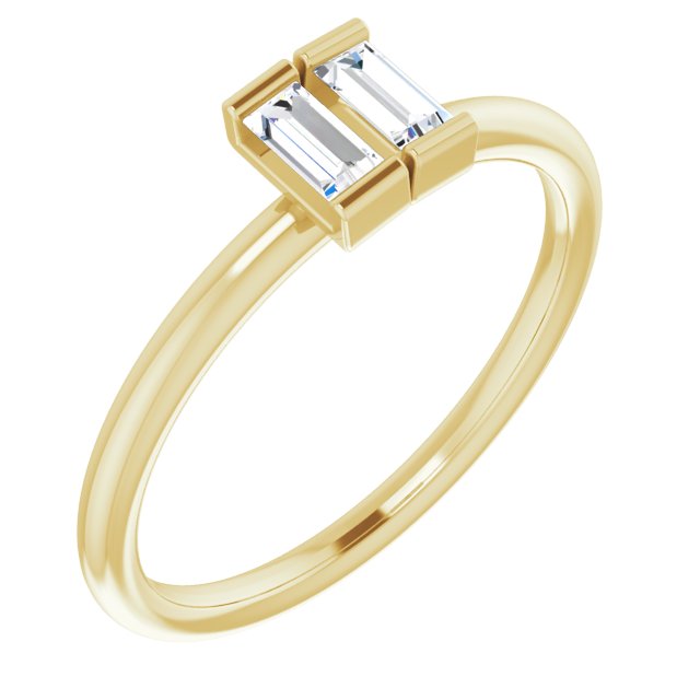 14K Gold Straight Baguette Natural Diamond Two-Stone Ring - Yellow Gold