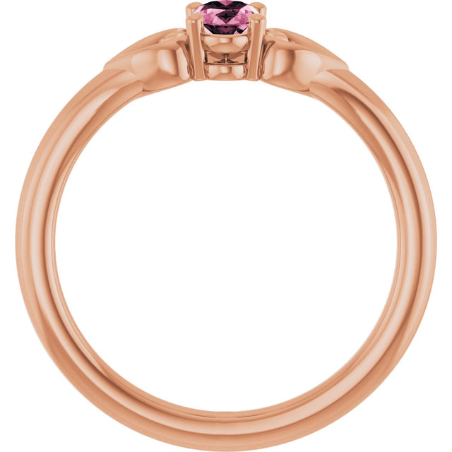 14K Gold Oval Natural Pink Tourmaline Youth Heart Ring - Rose Gold - view 2