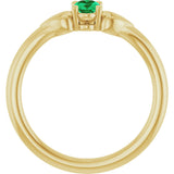 14K Gold Oval Natural Emerald Youth Heart Ring - Yellow Gold - view 2