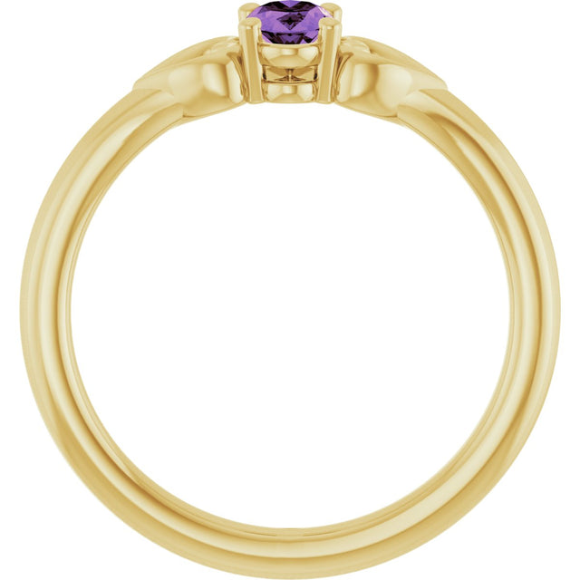 14K Gold Oval Natural Amethyst Youth Heart Ring - Yellow Gold - view 2