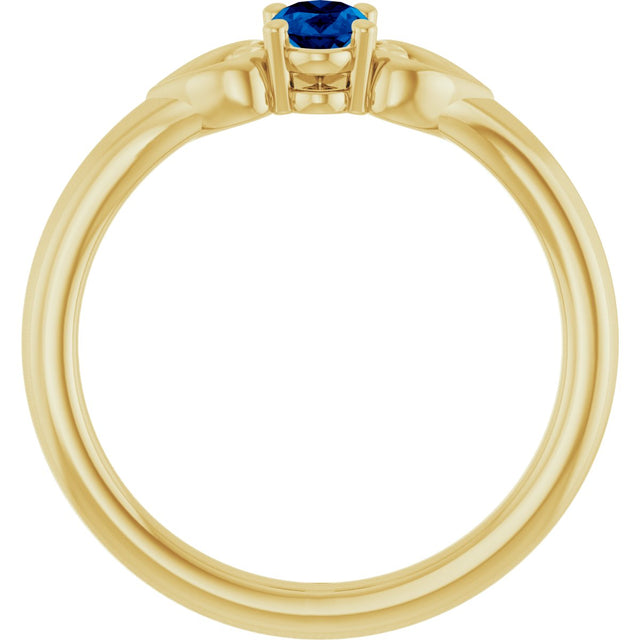 14K Gold Oval Natural Blue Sapphire Youth Heart Ring - Yellow Gold - view 2