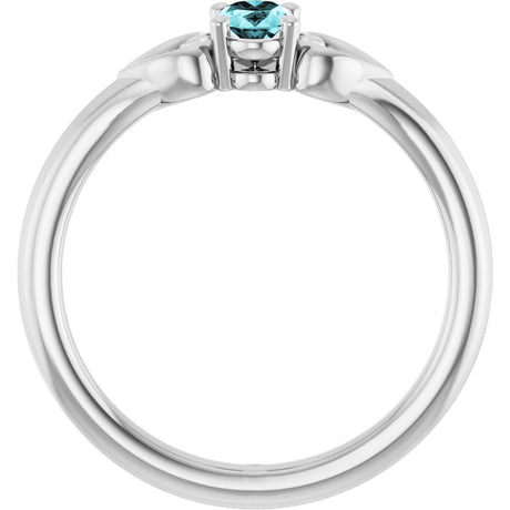 Platinum Oval Natural Blue Zircon Youth Heart Ring - view 2