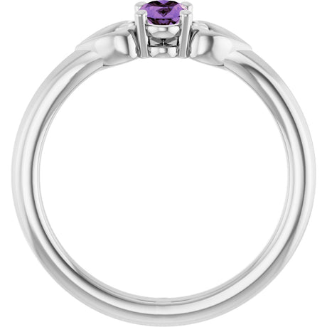 Platinum Oval Natural Amethyst Youth Heart Ring - view 2
