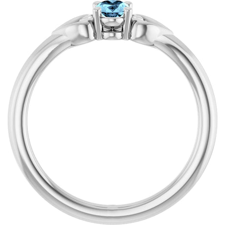 Platinum Oval Natural Aquamarine Youth Heart Ring - view 2