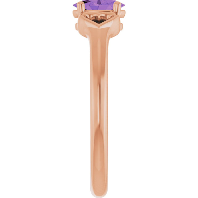 14K Gold Oval Natural Amethyst Youth Heart Ring - Rose Gold - view 4