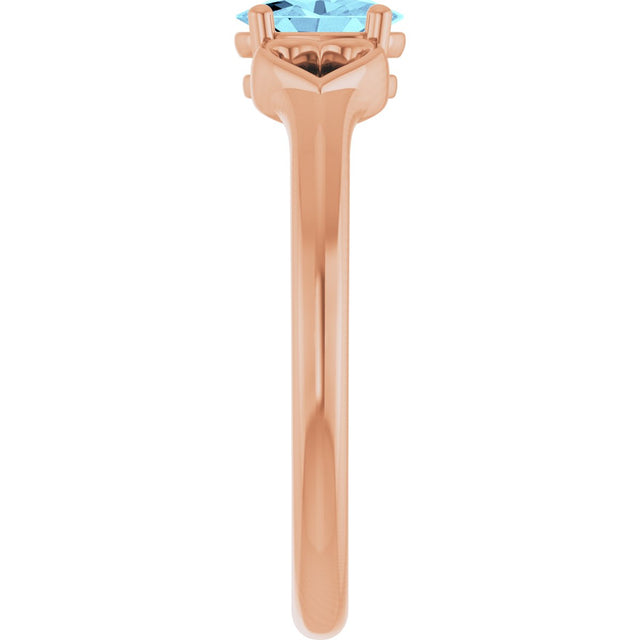 14K Gold Oval Natural Aquamarine Youth Heart Ring - Rose Gold - view 4