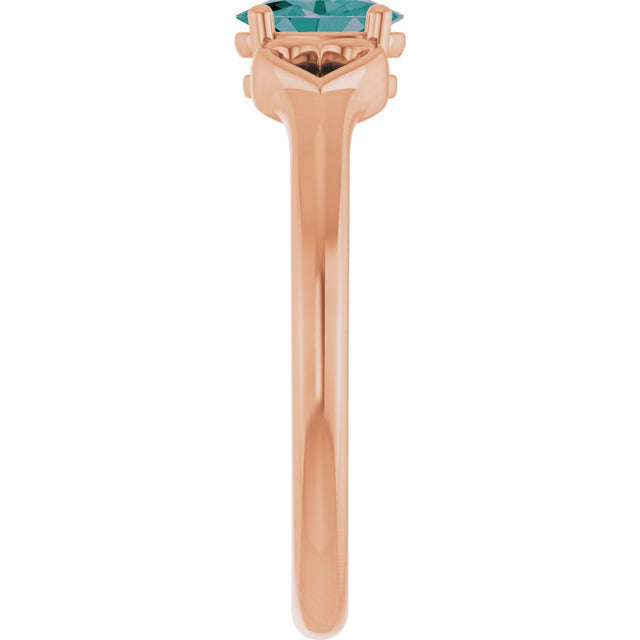 14K Gold Oval Lab-Grown Alexandrite Youth Heart Ring - Rose Gold - view 4