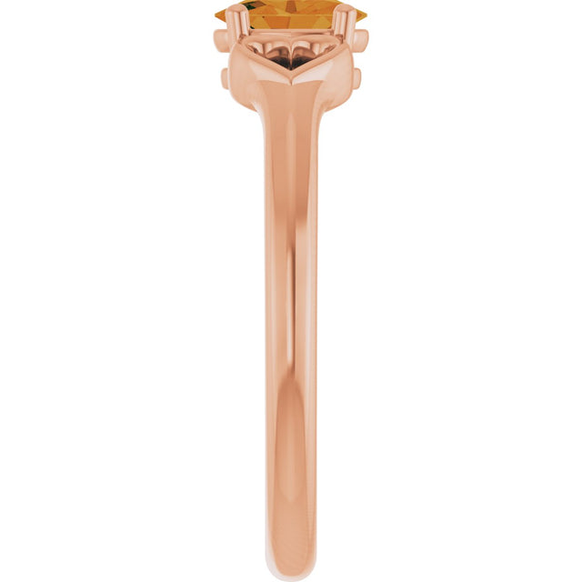 14K Gold Oval Natural Citrine Youth Heart Ring - Rose Gold - view 4