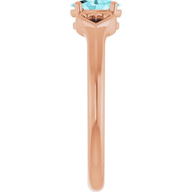 14K Gold Oval Natural Blue Zircon Youth Heart Ring - Rose Gold - view 4
