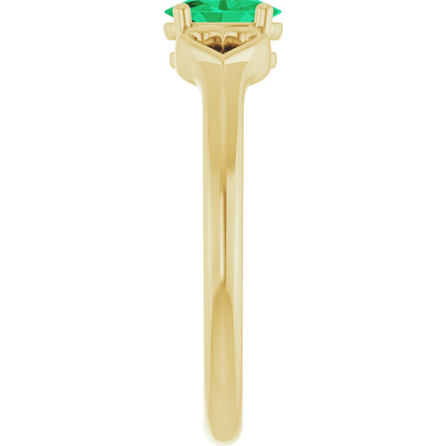 14K Gold Oval Lab-Grown Emerald Youth Heart Ring - Yellow Gold - view 4