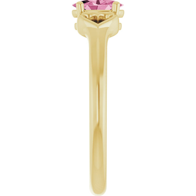 14K Gold Oval Natural Pink Tourmaline Youth Heart Ring - Yellow Gold - view 4