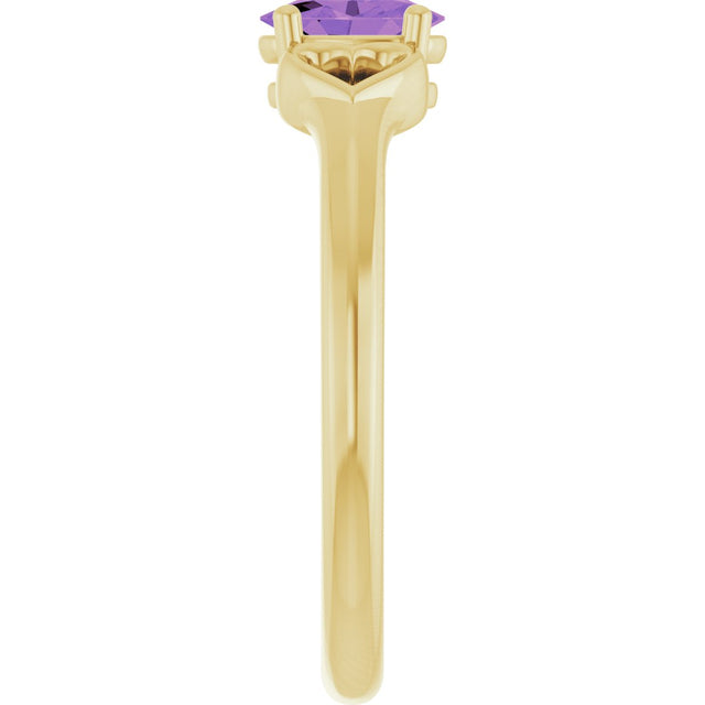 14K Gold Oval Natural Amethyst Youth Heart Ring - Yellow Gold - view 4