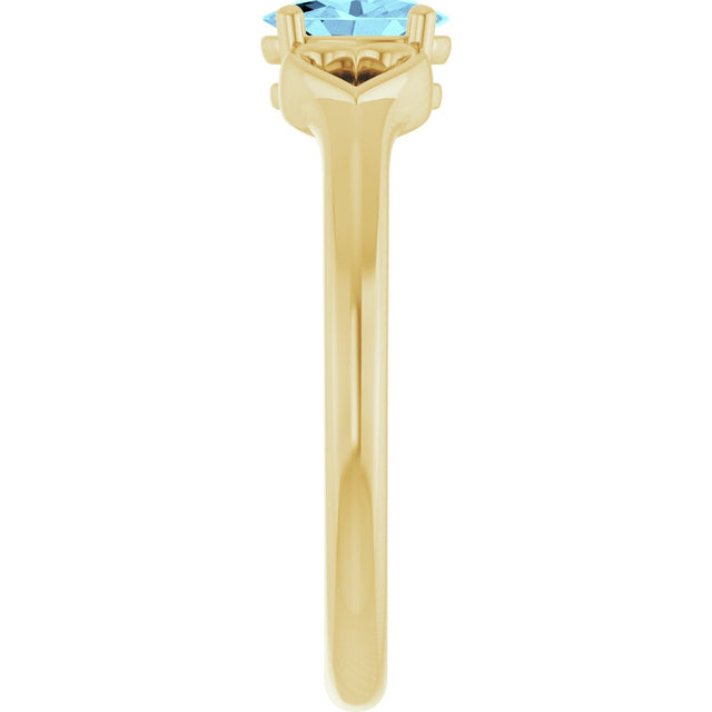 14K Gold Oval Natural Aquamarine Youth Heart Ring - Yellow Gold - view 4
