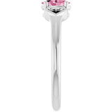14K Gold Oval Natural Pink Tourmaline Youth Heart Ring - White Gold - view 4