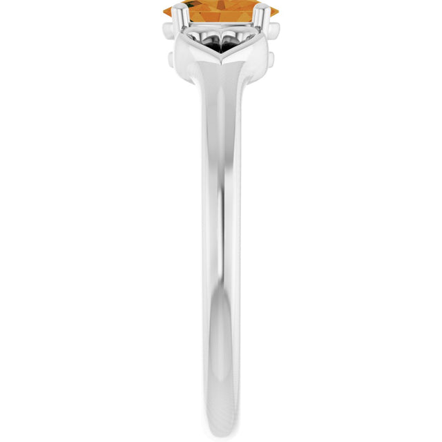 14K Gold Oval Natural Citrine Youth Heart Ring - White Gold - view 4