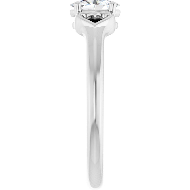 Platinum Oval Natural White Sapphire Youth Heart Ring - view 4
