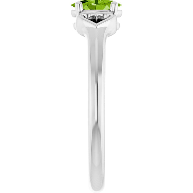Platinum Oval Natural Peridot Youth Heart Ring - view 4
