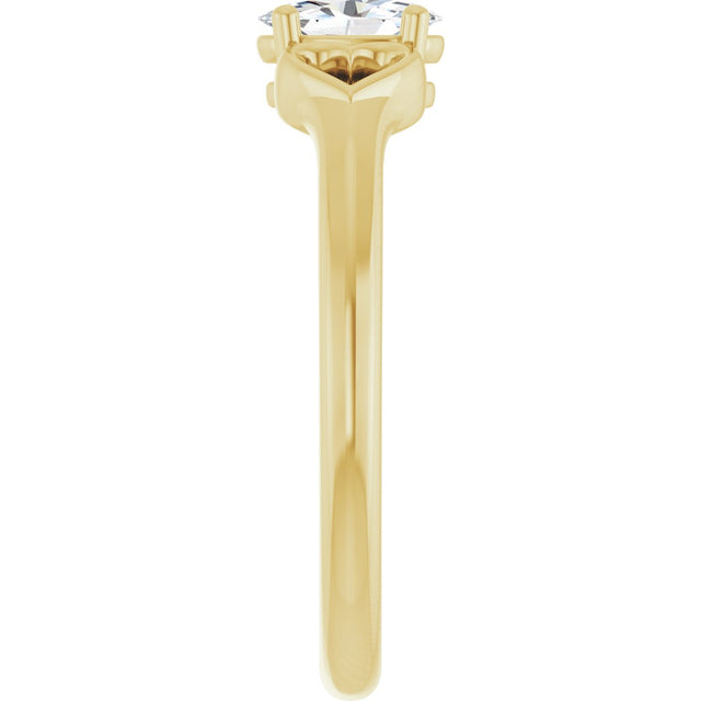 14K Gold Oval Natural White Sapphire Youth Heart Ring - Yellow Gold - view 4
