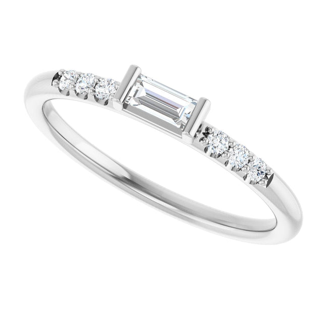 Platinum Straight Baguette Natural Diamond Stackable Accented Ring - view 5