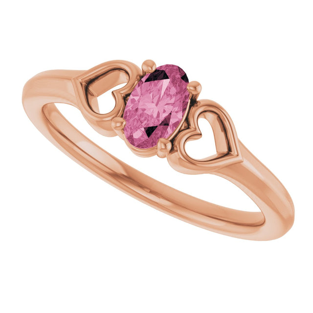 14K Gold Oval Natural Pink Tourmaline Youth Heart Ring - Rose Gold - view 5