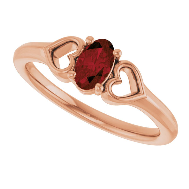 14K Gold Oval Natural Mozambique Garnet Youth Heart Ring - Rose Gold - view 5