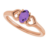 14K Gold Oval Natural Amethyst Youth Heart Ring - Rose Gold - view 5
