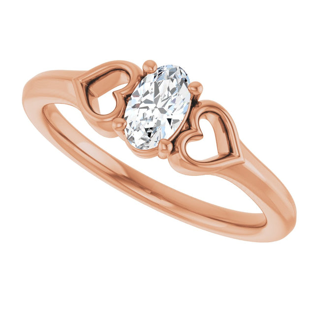 14K Gold Oval Natural White Sapphire Youth Heart Ring - Rose Gold - view 5