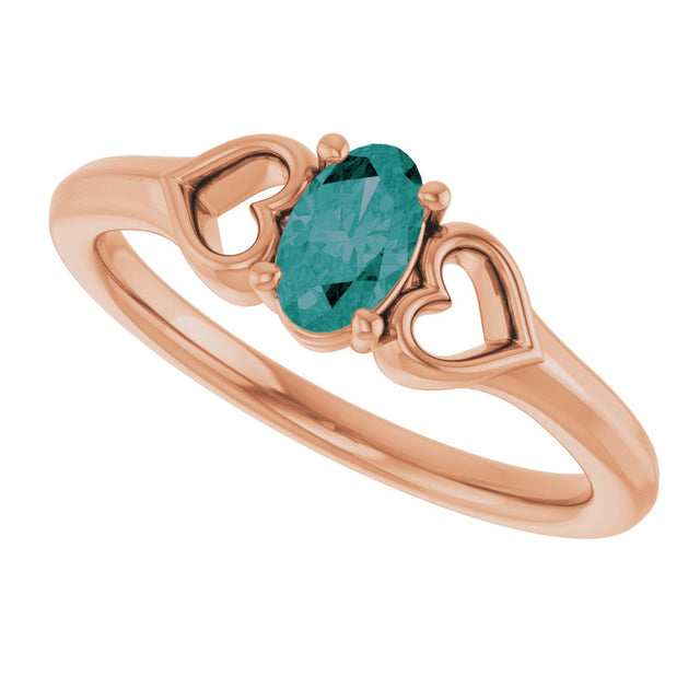 14K Gold Oval Lab-Grown Alexandrite Youth Heart Ring - Rose Gold - view 5