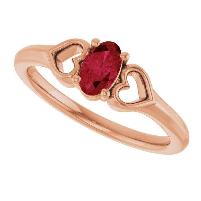 14K Gold Oval Lab-Grown Ruby Youth Heart Ring - Rose Gold - view 5