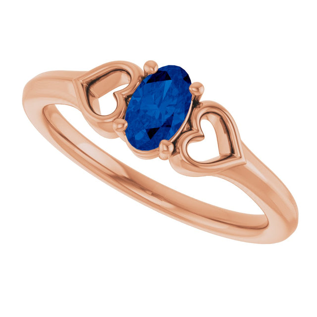 14K Gold Oval Lab-Grown Blue Sapphire Youth Heart Ring - Rose Gold - view 5