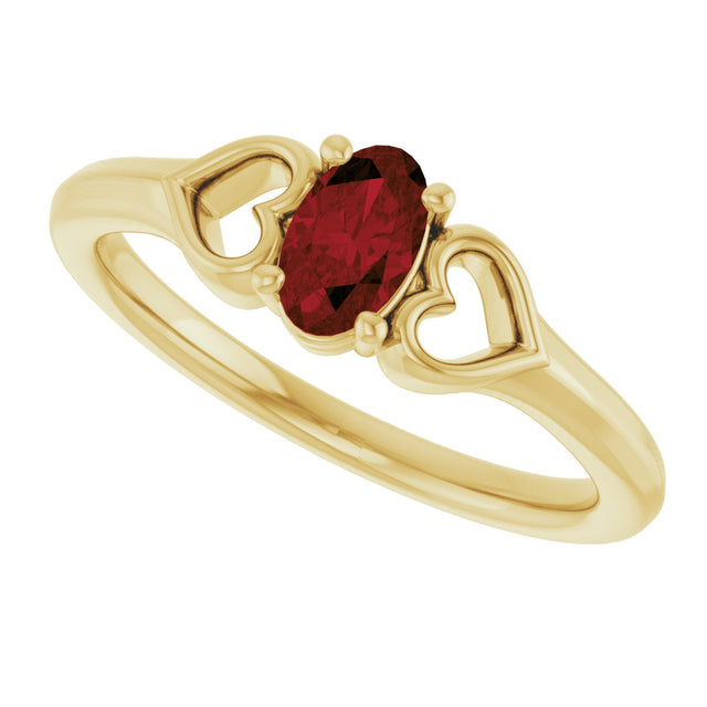 14K Gold Oval Natural Mozambique Garnet Youth Heart Ring - Yellow Gold - view 5